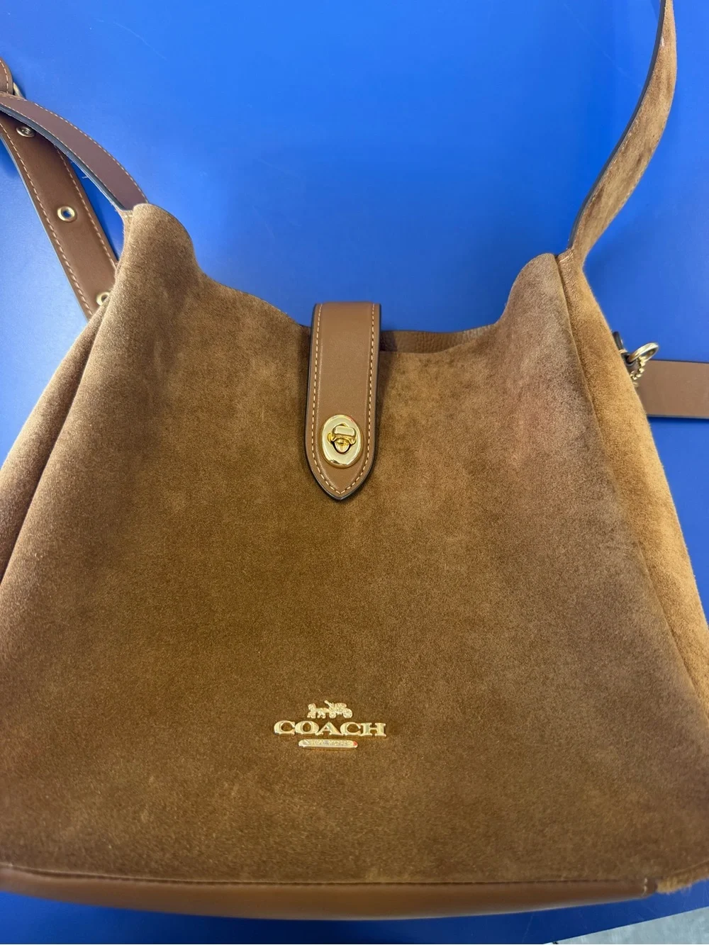 Coach Brown Suede Hobo Shoulder Bag with Gold Hardware
